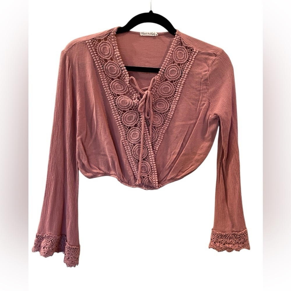 Heart & Hips Women’s Shirt Crop Top Cinch Front Boho Festival Blouse Size Medium